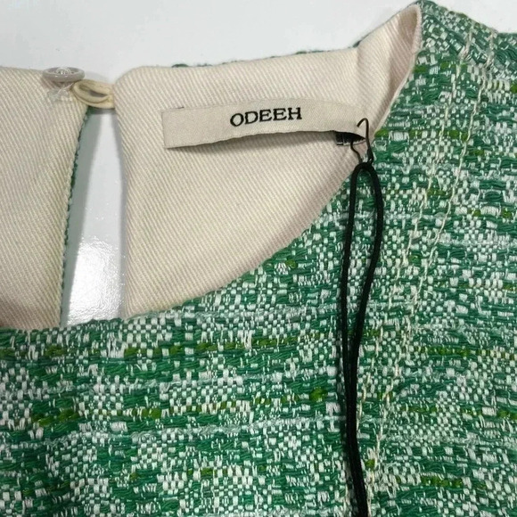 ODEEH Dress Green Cream Tweed Sleeveless Shift Size XS NWT Racerback Pockets - Picture 9 of 16